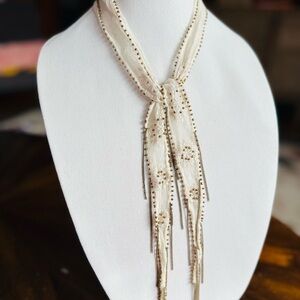 CHAN LUU (for Free People) Cream and Gold Chiffon & Beaded Scarf